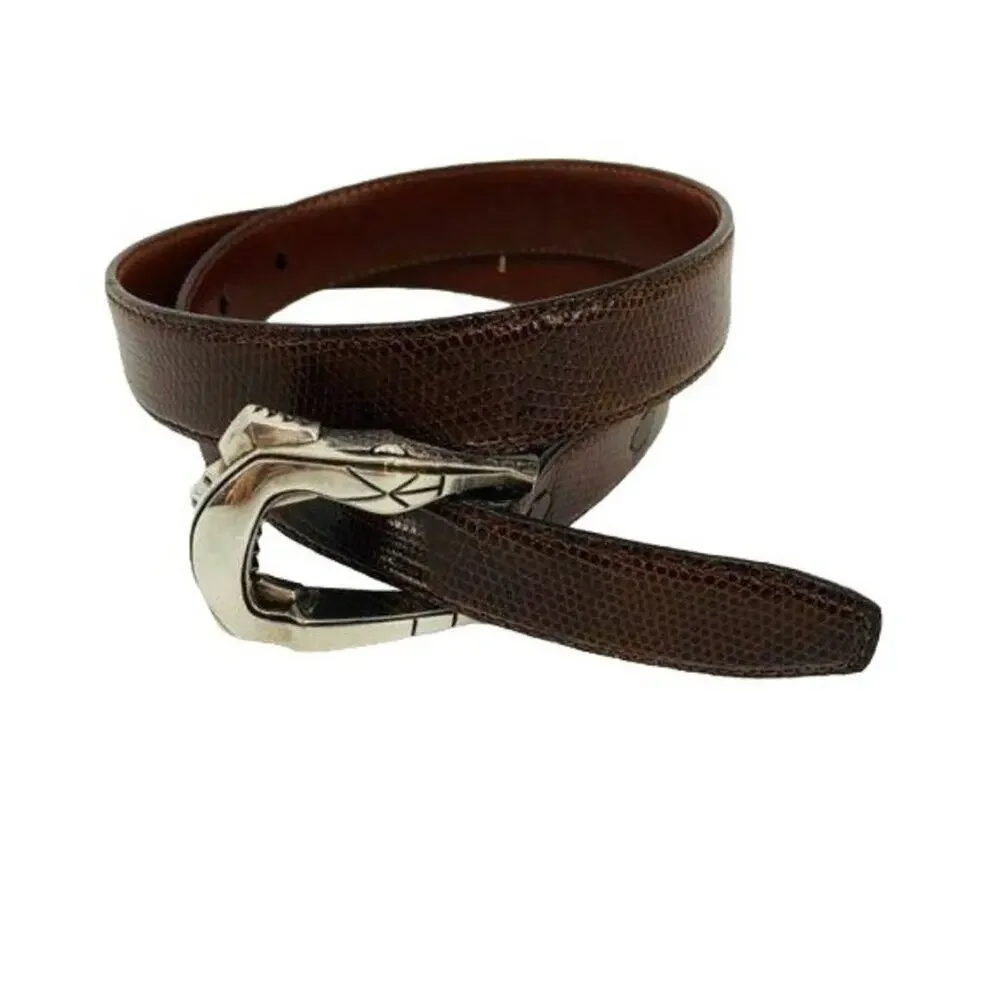 Barry Kieselstein Cord Stylized Silver Alligator Buckle Lizard Skin Belt